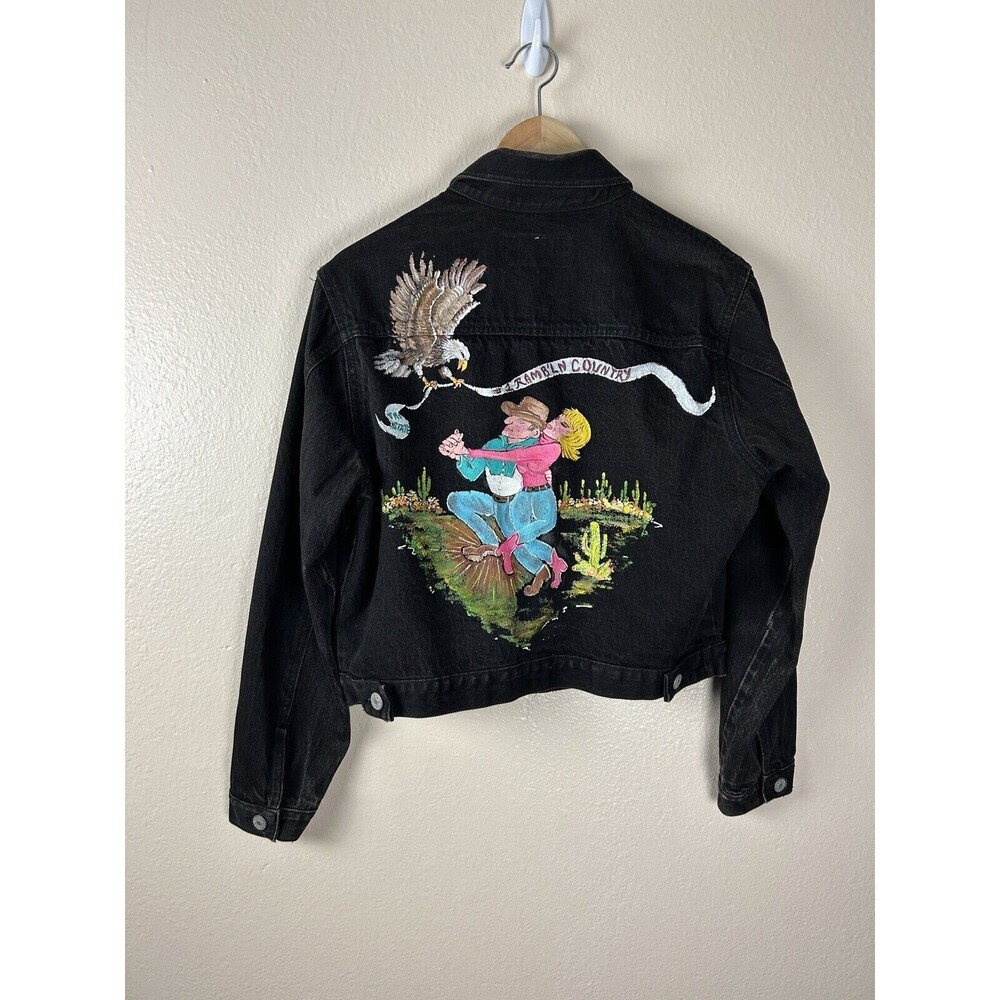 Sienna Blues M Jean Jacket Black Hand Painted Western Rodeo Cowgirl Concert